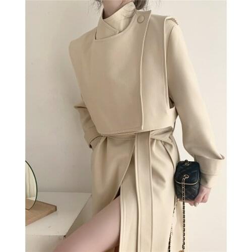 SuperAen Autumn 2021 New Design Windbreaker Fashion Two-piece Solid Belt Trench Coat for Women
