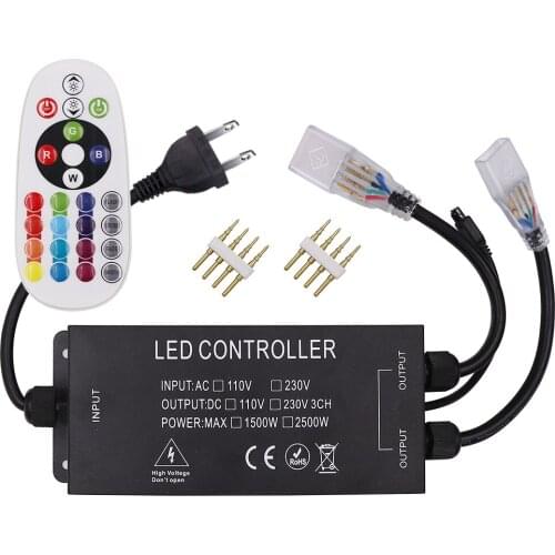 220V 110V 5050 RGB LED Strip Light Controller Dimmer 24Key Remote Control 10MM PCB LED Strip Plug Accessories US EU UK AU