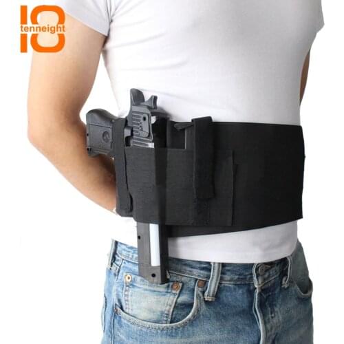 TENNEIGHT Hunting Tactical Belly Band Holster Concealed Carry Pistol Gun Pouch Waist Bag Adjustable Elastic Waist Pistol Holster