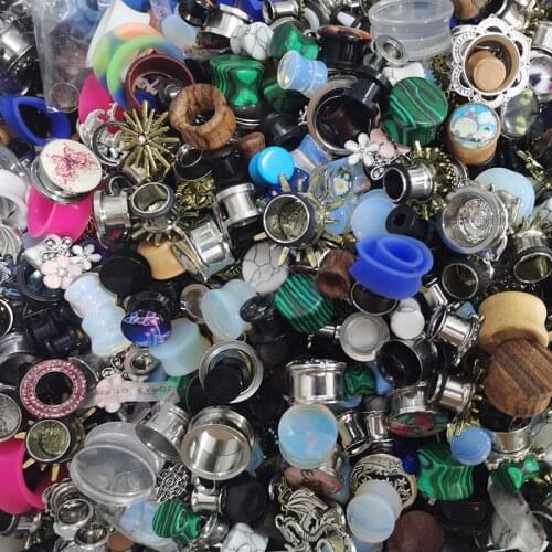 TIANCIFBYJS Wholesale Body Jewelry 100pcs Flesh Tunnels Ear Plugs Acrylic Stainless Ear Expander Gauges Cheap Ear Lobe Stretcher