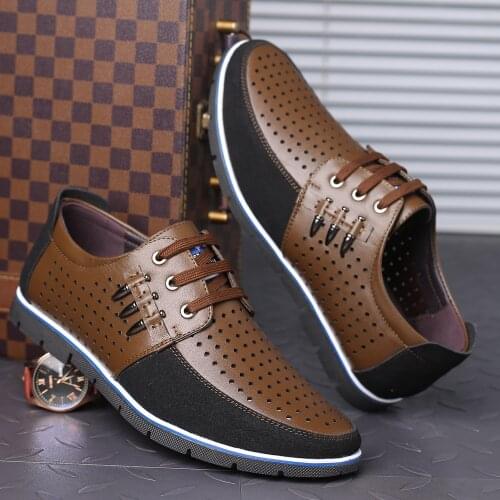 Summer Breathable Leather Men Casual Shoes lace-up Oxfords Dress Business Formal Wedding Party Big Size Shoes Zapatos