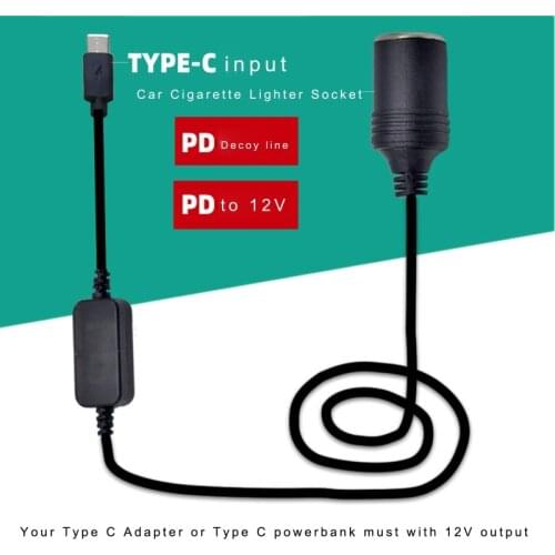 USB C PD Type C Male to 12V Car Cigarette Lighter Socket Female Step Up Cable for Driving Recorder GPS E-Dog Car Fan X6HB