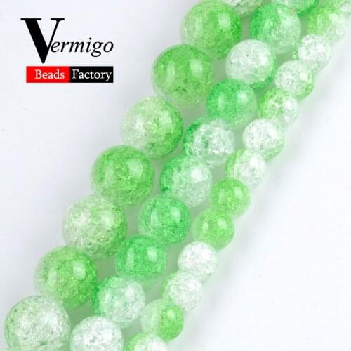 Green White Snow Cracked Crystal Gem DIY Necklace Bracelet For Jewelry Making Wholesale Round Loose Spacer Beads 6mm-12mm 15"
