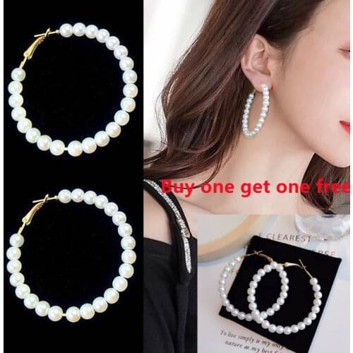 Pearl Earrings-Big circle Retro personality Artificial pearl Exaggeration temperament Creative fashion for Europe and America