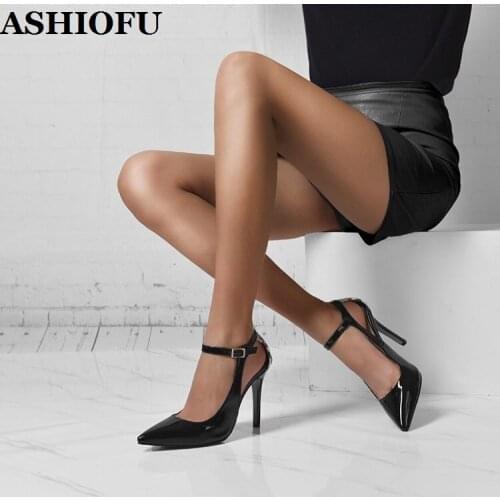 ASHIOFU 2020 New Handmade Ladies High Heels Pumps Shinny Leather Party Prom Shoes Real-photos Evening Fashion Pumps Court Shoes