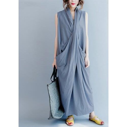 Black Dresses Women 2019 Meditation Robe Vintage Femme Sleeveless Long Dress Ruched Irrguler Retro Dress Chinese Style TA1666