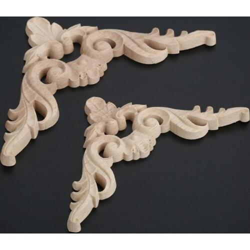 1pc 10.5/12.5cm Woodcarving Corner Decal Wooden Figurines Crafts Corner Appliques Frame Onlay Wall Door Furniture Decorative