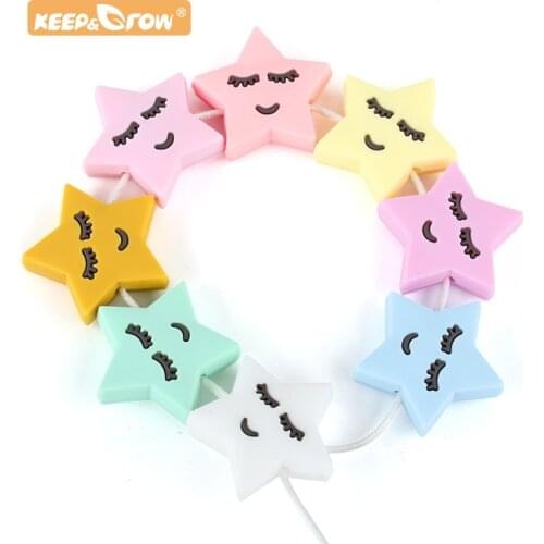 10pcs Baby Silicone Teething Star Beads Smile Star Teether Pearl Beads DIY Food Grade Nipple Chain Molar Nursing Necklace Toys