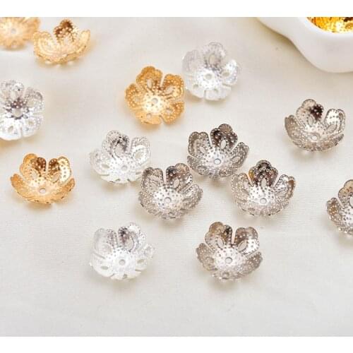 100p 14mm silver gold plated Flower end beads Spacer Beads Caps End caps connectors for DIY Accessories Jewelry making suppliers
