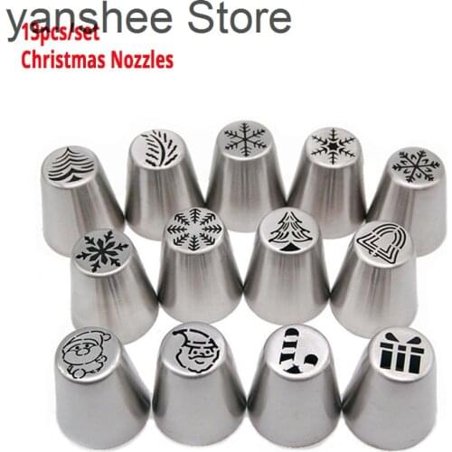 13 units / Set Christmas tree snowflake Santa nozzle tips cream cake decoration design Christmas glaze Russian baking tools