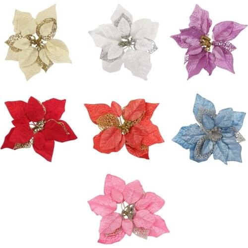 15 PCS Artificial Christmas Flowers Decorations Xmas Tree Ornaments