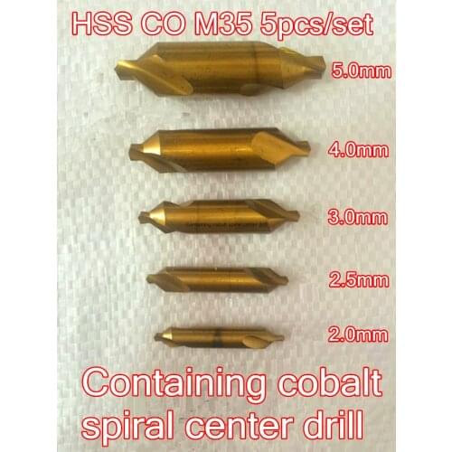 2.0*2.5*3.0*4.0*5.0mm 5pcs HSS CO M35 60 degrees Containing cobalt spiral center drill Processing of stainless steel etc
