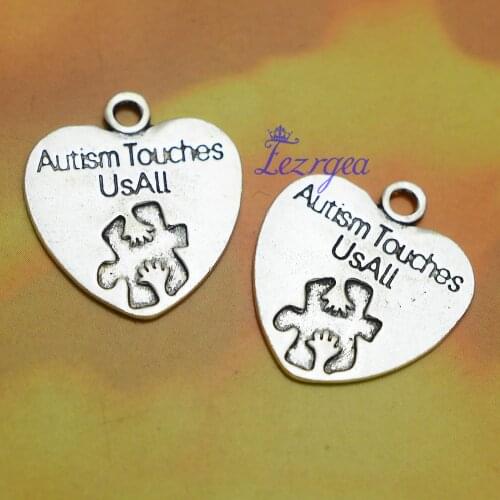 20pcs/lot--25x23mm, Antique silver plated puzzle heart for autism charms,DIY supplies,Jewelry accessories