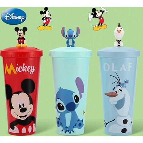 320/640ml Disney Kids Sippy Cup Cartoon Mickey Mouse Stitch Olaf Doll Cups Fruit Juice Milk Cup Child Adult Sippy Cup Straw Cup