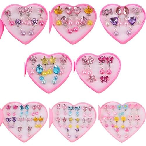 7Pcs/lot Mixed Styles Lot Ovely Cartoon Children Jewelry Baby Girl Earrings Kids Ear Clip On Pierced Alloy Painless Earrings