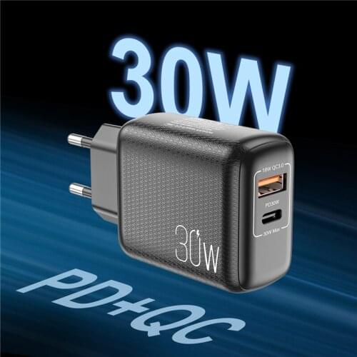Lovebay Adapter Charger Type C PD Quick Charge Plug 30W QC3.0 Wall USB Charging Plug For iPhone 12 Xiaomi 11 EU US UK Universal