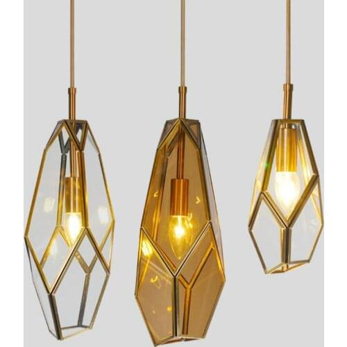 Bar 1 pcs art deco diamond pendant lamp for dining room Balcony Entrance Restaurant Glass Pendant Lights E27 Luminaire Suspendu