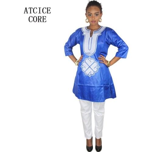 Free shipping new african bazin embroidery design dresses top with pants african clothes