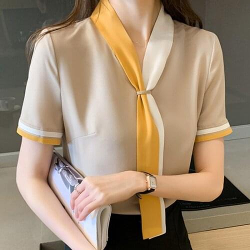 Women Blouses Blusas Mujer De Moda 2021 Blouse Women V-neck Office Blouse Chiffon Blouse Shirt Short Sleeve Women Shirts D330