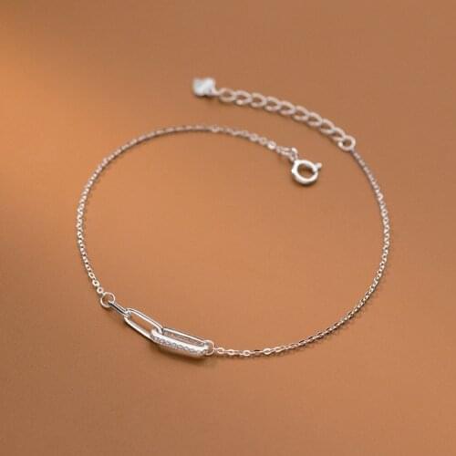 Real 925 Sterling Silver Hollow Geometric Bracelet Interlocking Rectangle Chain Bracelets with Zircon Fine Jewelry for Women