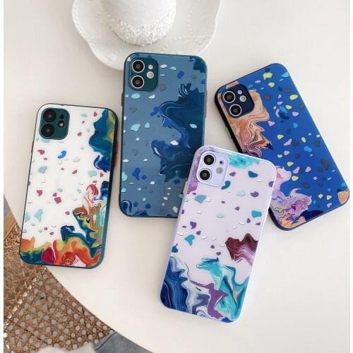 Original Oil painting Watercolor Tempered Glass Phone Case For iPhone 6 7 8 Plus X XS XR 11 12 Pro Max Colorful Back Cover