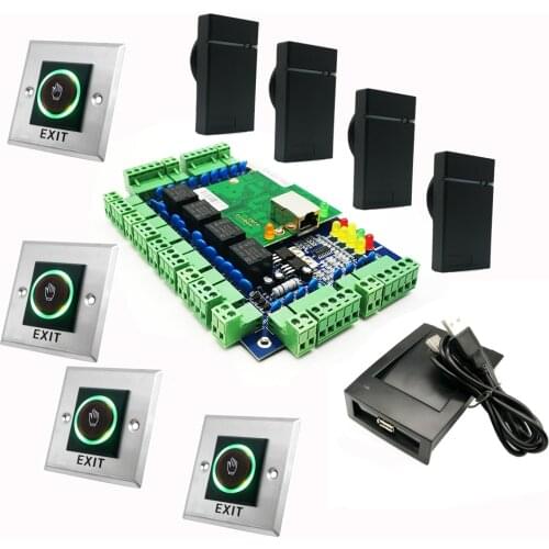 Tcp/Ip Wiegand Four Door Entry Controller Lock Access Control System with No Touch Exit Button
