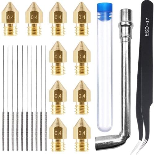 3D Printer Nozzles Cleaner Kit, 0.4mm Extruders Brass Nozzles, 0.35mm Stainless Steel Needles, Tweezers, 3D Printer Accessories