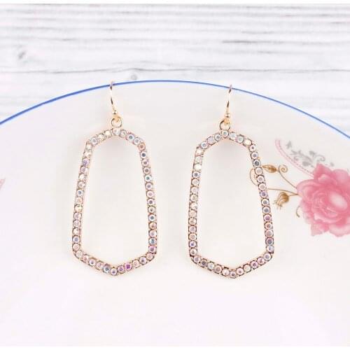E7198 ZWPON AB Blue Crystal Pave Hexagon Earrings 2020 New Geometric Outline Oval Earrings Jewelry Wholesale