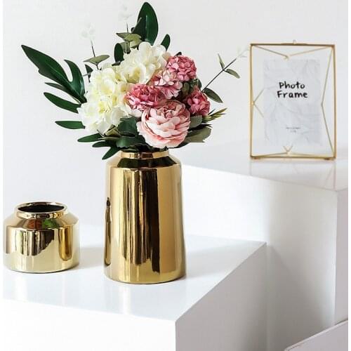 Golden Ceramic Flower Vase Nordic Home Decor Living Room Desktop Decoration Accessories Household Flower Pots Vases Craft