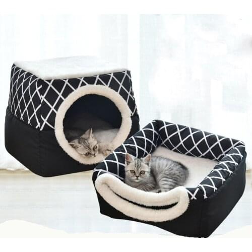 Pet Cat Dog Nest Dual Use Warm Soft Sleeping Bed Cat Dog House Pad For Pet Non-slip Breathable Semi-closed Sleeping Mat Cat Bed