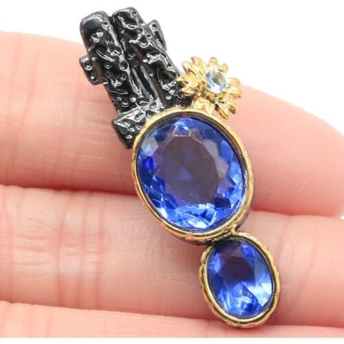 37x14mm Gothic Vintage Created Violet Tanzanite Pink Morganite For Women Black Gold Silver Pendant Eye Catching Hiphop