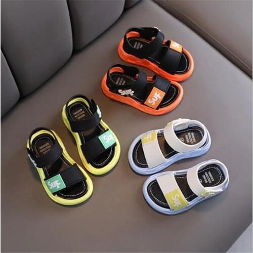 2021 summer new boys' sandals fashion solid color Velcro sports sandals girls' soft sole non slip childrens sandals