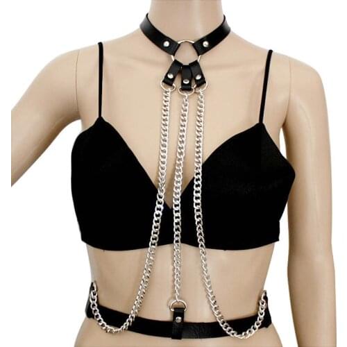 Hot Fashion Leather Harness Belt Bondage Cage Gothic Chain Body Necklace Chain Women Punk Necklaces Festival Jewelry