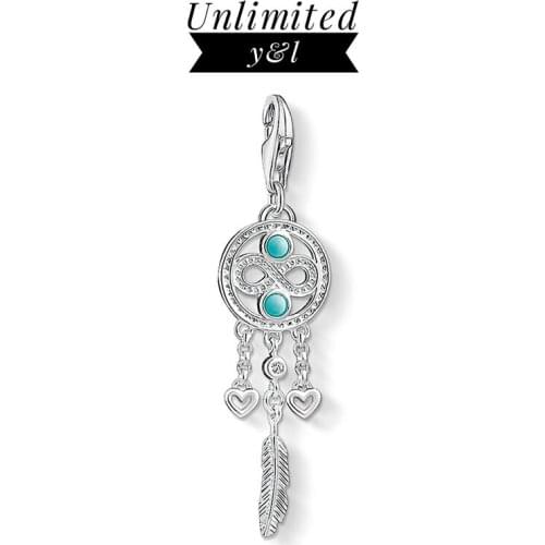 Dream Catcher Charms Infinity Feather Heart Blue Stone 925 Sterling Silver Thomas Style Bracelet Necklace Jewelry Women Men Gift