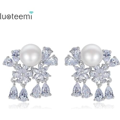 LUOTEEMI Fashion Water Drop Design Top Quality Earrings Cubic Zircon Stud Earring for Women Boucle D'oreille Pendientes Mujer
