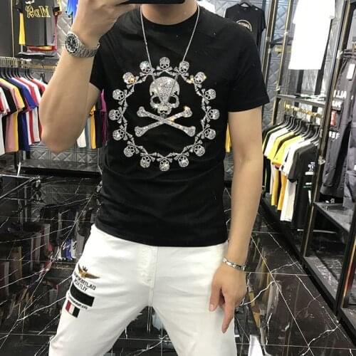 Summer Fashion Pure Cotton Mens T-Shirt O-Neck Sweatshirt Hot Diamond Printing Loose Outdoor Personality Breathable Top M-5xl