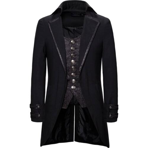 Retro Tailcoat Men Suit Jacket Lapel Fake Two Pieces Gothic Steampunk Coat Men Tuxedo Victorian Cosplay Mens Swallow Uniform 2XL