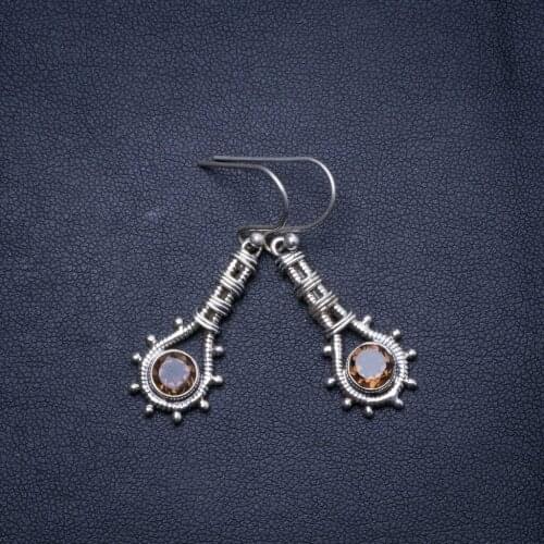 Natural Smoky Quartz Handmade Unique 925 Sterling Silver Earrings 1.5" X4916