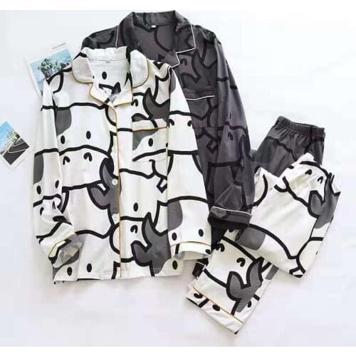 2021 New Cow Couple Clothes Cotton Pijama Cute Ensemble Pyjama Outfits Women Pants Conjuntos Mujer Femme Pajama Sets Feminino