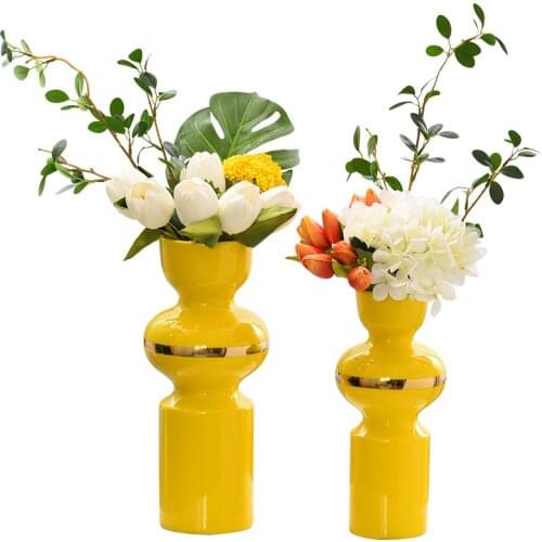 New Arrive Yellow Flower Vase Smile Ceramic Vase with dried flower Home Decor Flower Planter Premium Quality wholesale