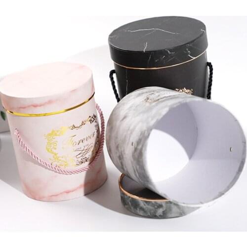 New Round Flower Boxes With Lid Hug Florist Flower Bucket Candy Gift Packaging Box Flower Shop Bar Party Wedding Supplies Box