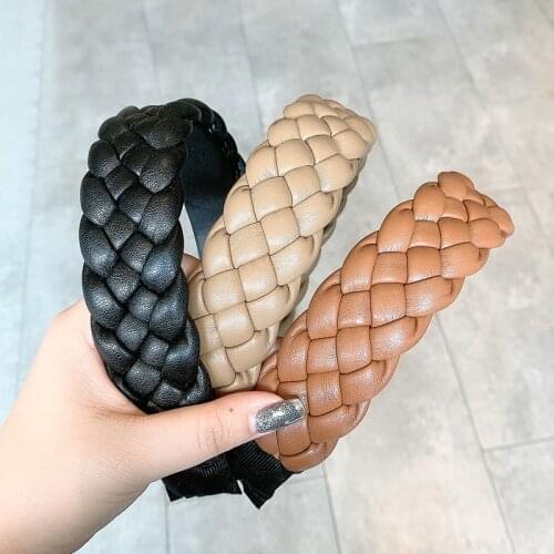 Oaoleer New Fashion PU Hairband Women Wide Side Braid Headband Top Quality Handmade Turban Adult Casual Hair Accessories