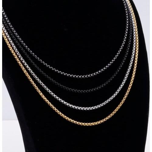 2/2.5/3/4/5/6/7mm Width Box Necklace Link Chain Gold Stainless Steel Round Never Fade Mens Womens Waterproof Wholesale