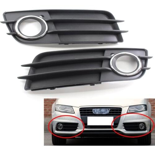 Pair of Front Fog Light Grille w/ Chrome Ring Trim For Audi A4 S-LINE S4 2008-2012