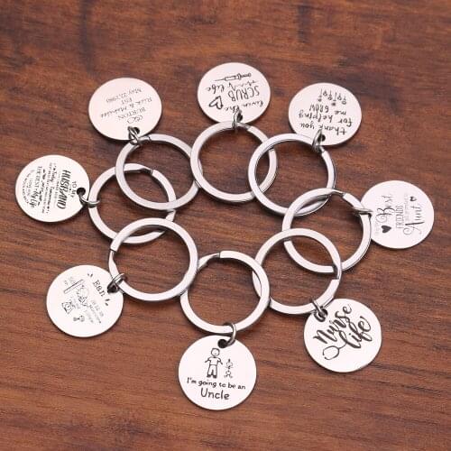 Personalized stainless steel key chain custom language key ring fashion logo badge accessories jewelry give family lover gifts