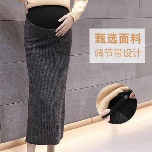 Maternity Dress Skirts Spring Autumn Cotton Belly Skirts Mid-length Knitted Hip Skirts Black Grey Pregancy Profession Clothes