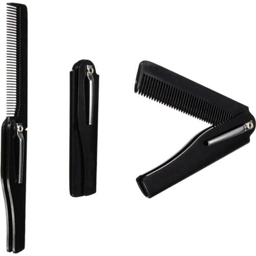 1pc Black Foldable Comb Unisex Beauty Handmade Folding Pocket Clip Hair Moustache Beard Comb For Men Women Portable Hair Brush