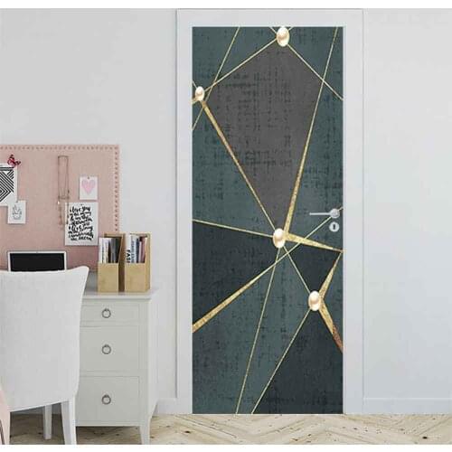 Geometry PVC Self-Adhesive Waterproof Door Sticker Modern Line Mural Wallpaper Living Room Study Home Decor Art Door Poster