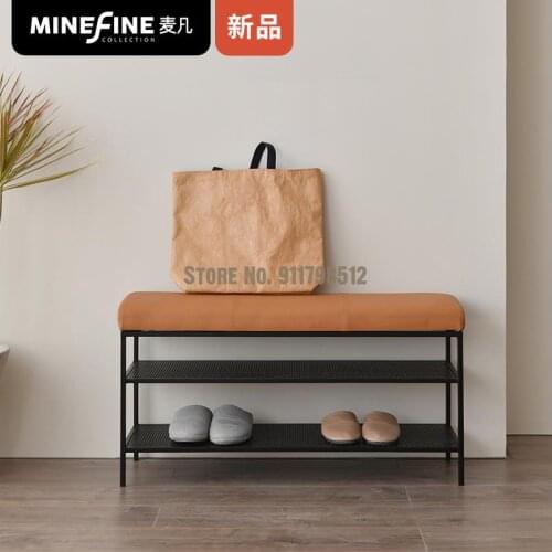 Nordic shoe changing stool shoe cabinet integrated home entrance creative entrance hall soft bag cushion shoes long stool