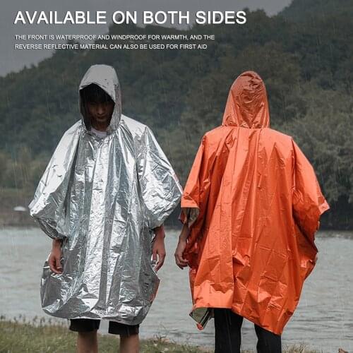 Waterproof Emergency Raincoat Aluminum Film Poncho Cold Insulation Rainwear Blankets Survival Tool Camping Equipment Accessories